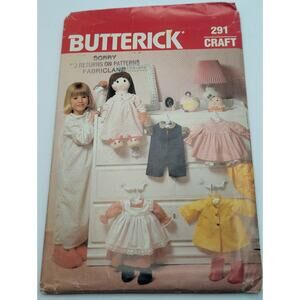 BUTTERICK 291 Craft Doll Clothes Sewing Pattern 19in Doll One Size Vintage Uncut